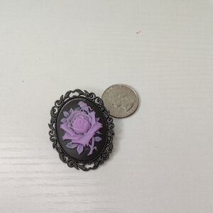 Vintage Style Black and Purple Rose Brooch